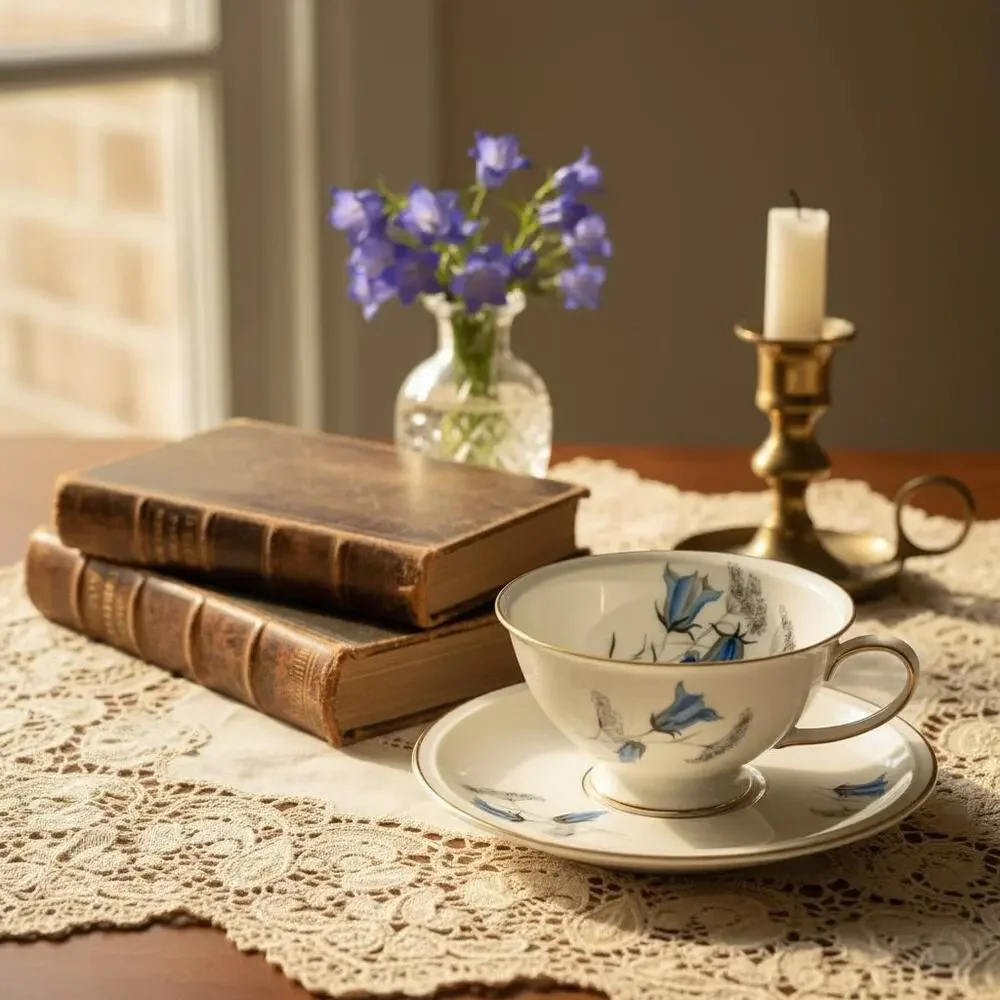 Rosenthal Winifred Teacup Saucer Selb Germany-Blue Bellflowers-Gold Trim-Vintage